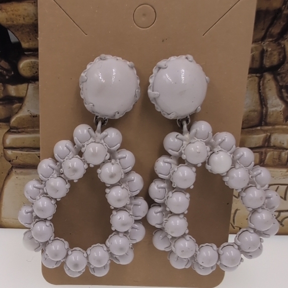 J. Crew White Statement Earrings with Beaded Design - Picture 1 of 5